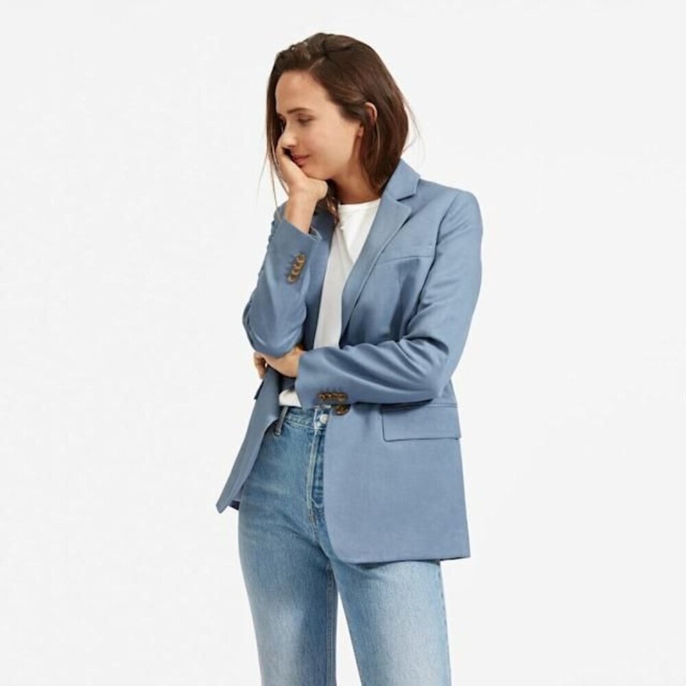 NWT Everlane Dusty Blue Linen Cotton Blazer Size o Womens